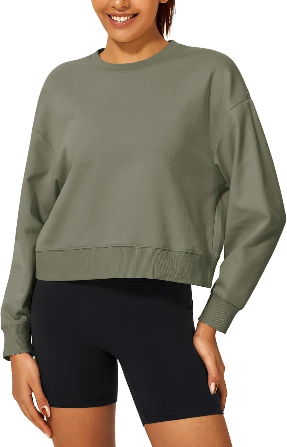 Stelle Cropped Sweatshirts for Women Cotton Long Sleeve Crop Tops Crewneck Pullover Oversized Sweater