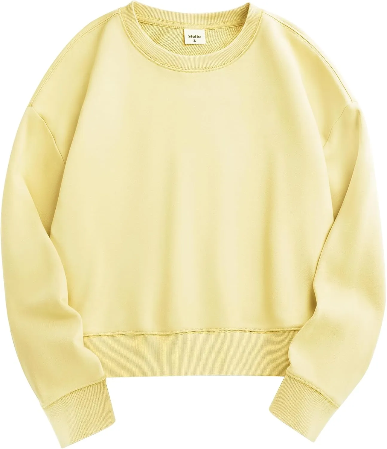 Stelle Cropped Sweatshirts for Women Cotton Long Sleeve Crop Tops Crewneck Pullover Oversized Sweater