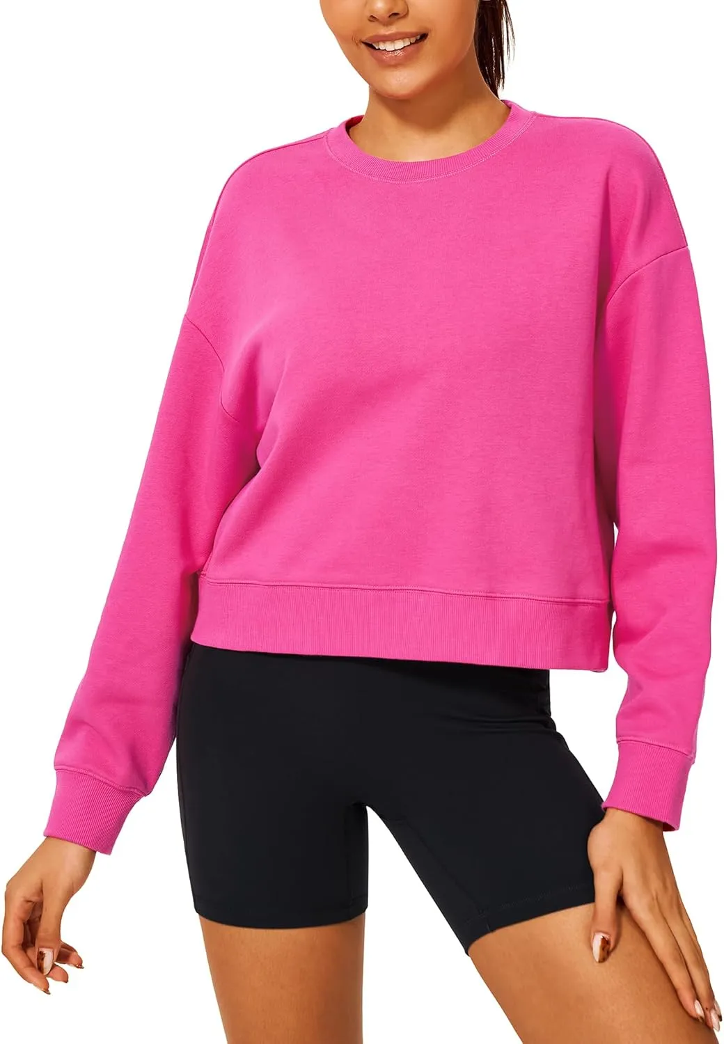 Stelle Cropped Sweatshirts for Women Cotton Long Sleeve Crop Tops Crewneck Pullover Oversized Sweater