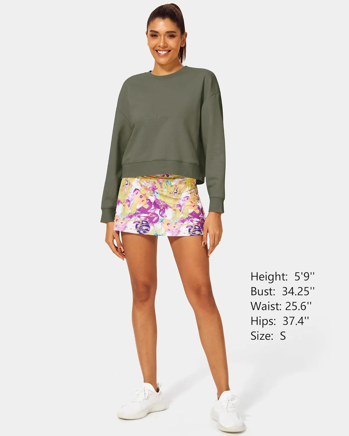 Stelle Cropped Sweatshirts for Women Cotton Long Sleeve Crop Tops Crewneck Pullover Oversized Sweater