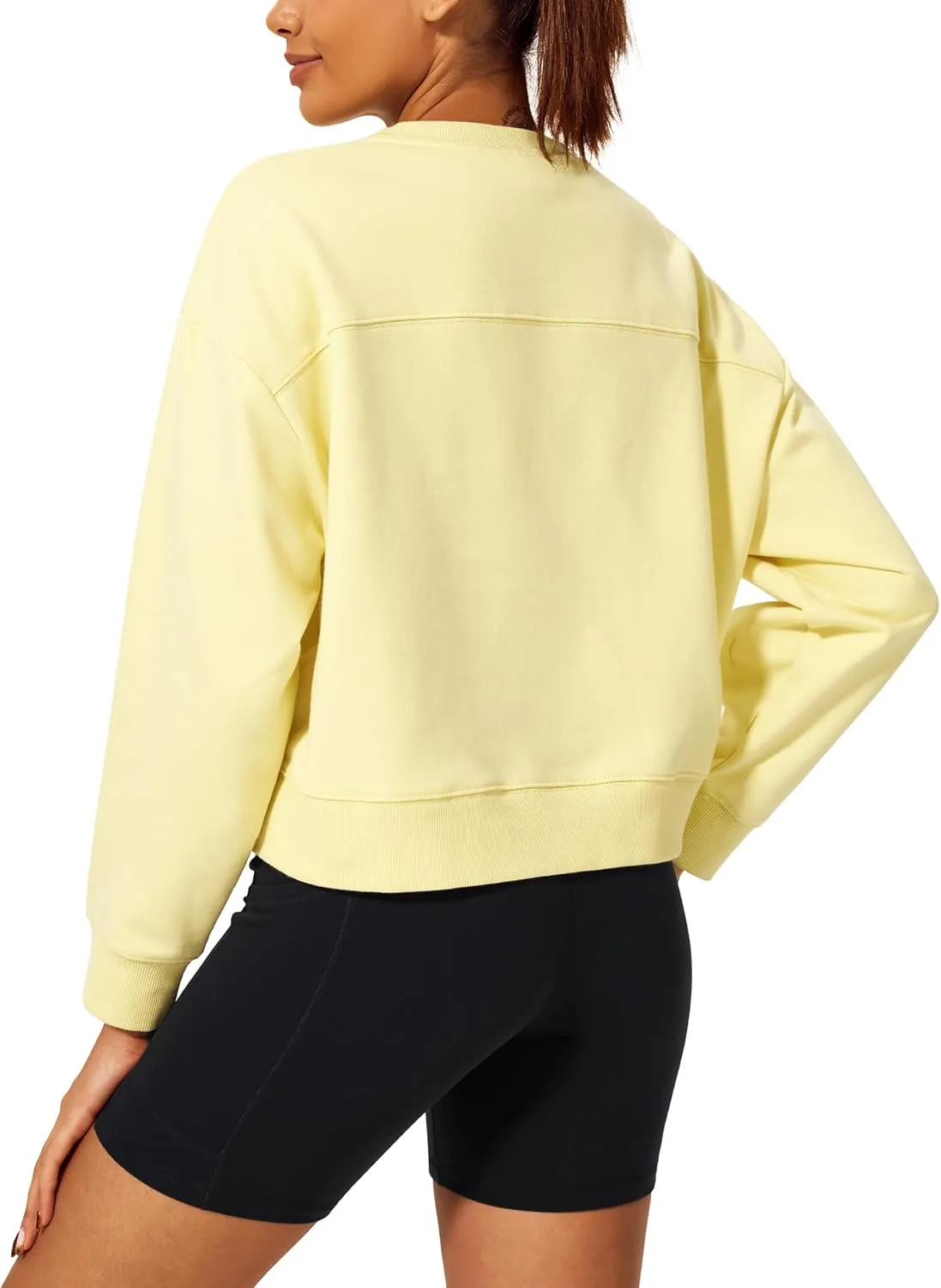 Stelle Cropped Sweatshirts for Women Cotton Long Sleeve Crop Tops Crewneck Pullover Oversized Sweater