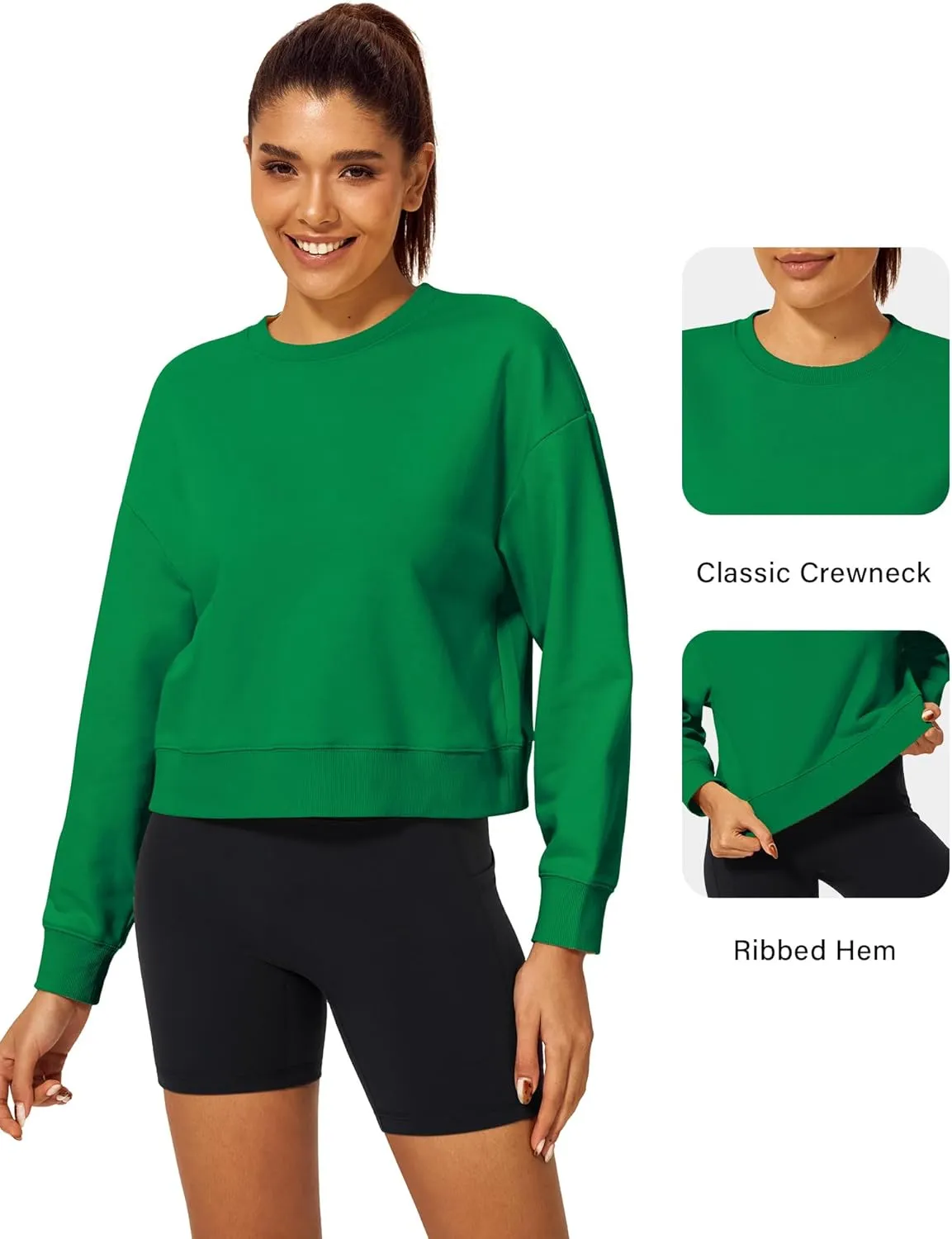 Stelle Cropped Sweatshirts for Women Cotton Long Sleeve Crop Tops Crewneck Pullover Oversized Sweater