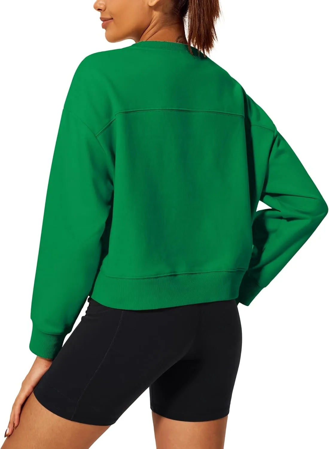 Stelle Cropped Sweatshirts for Women Cotton Long Sleeve Crop Tops Crewneck Pullover Oversized Sweater