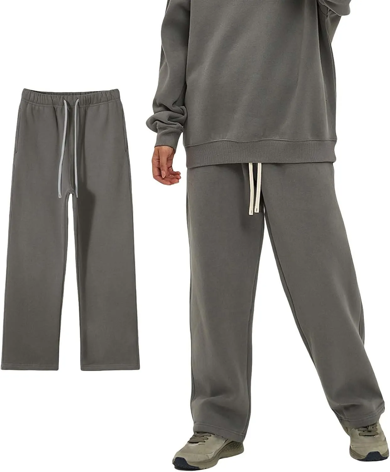 Straight Leg Sweatpants Men Plain Athletic Pants Open Bottom Casual Relaxed Fit Fall Trousers Baggy Gym Track Pants