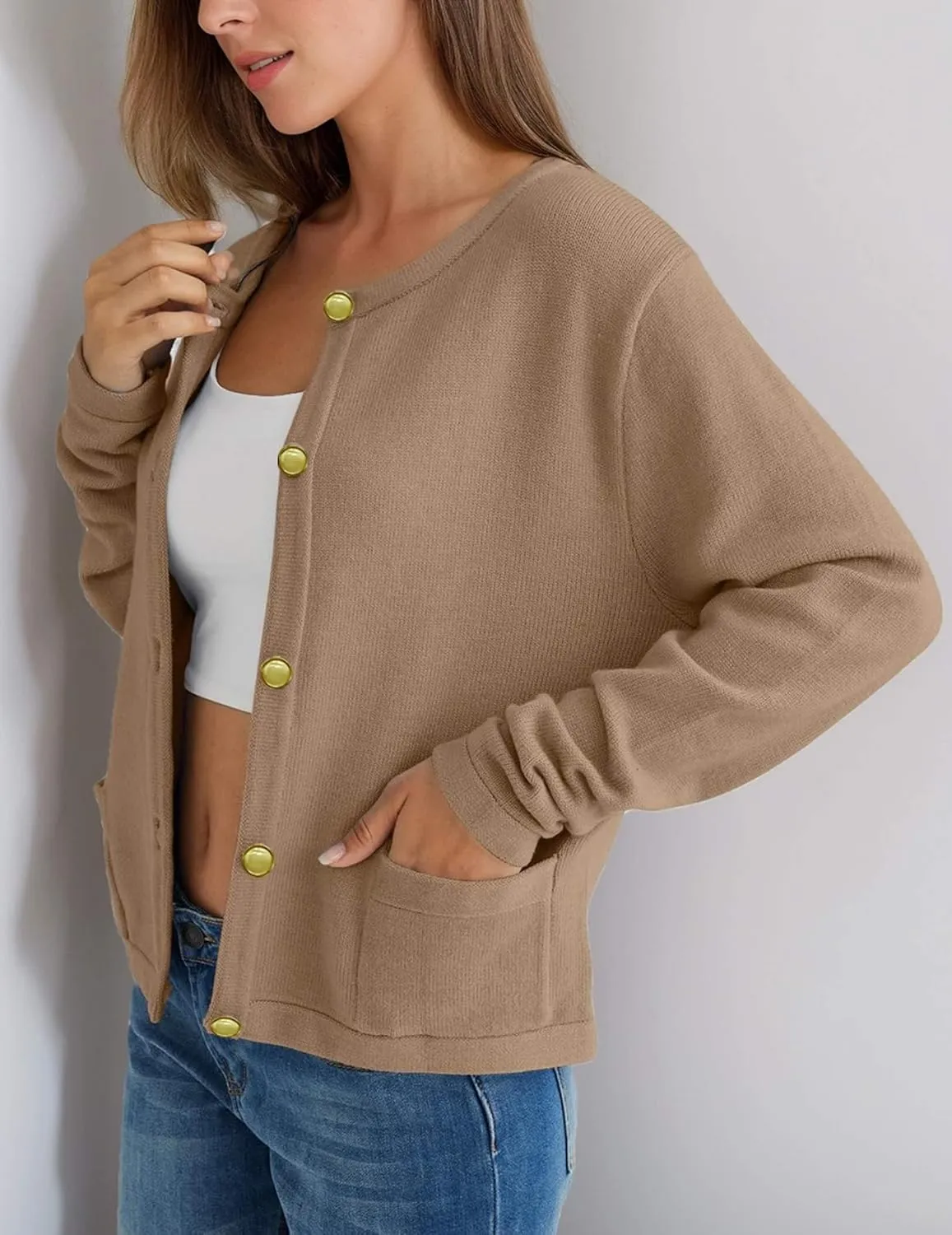 Striped Cardigan Sweater for Women Casual Lightweight Knitted Cardigans Long Sleeve Button Down Pocket Cardigan Top