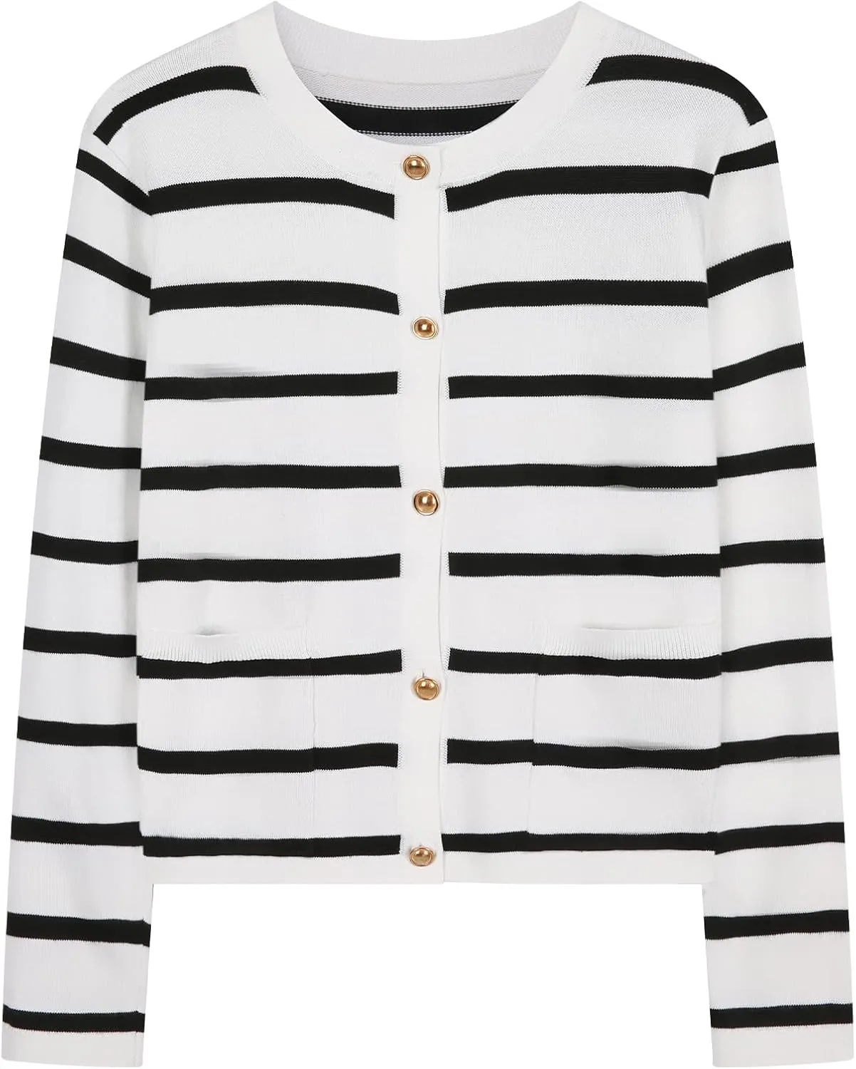 Striped Cardigan Sweater for Women Casual Lightweight Knitted Cardigans Long Sleeve Button Down Pocket Cardigan Top