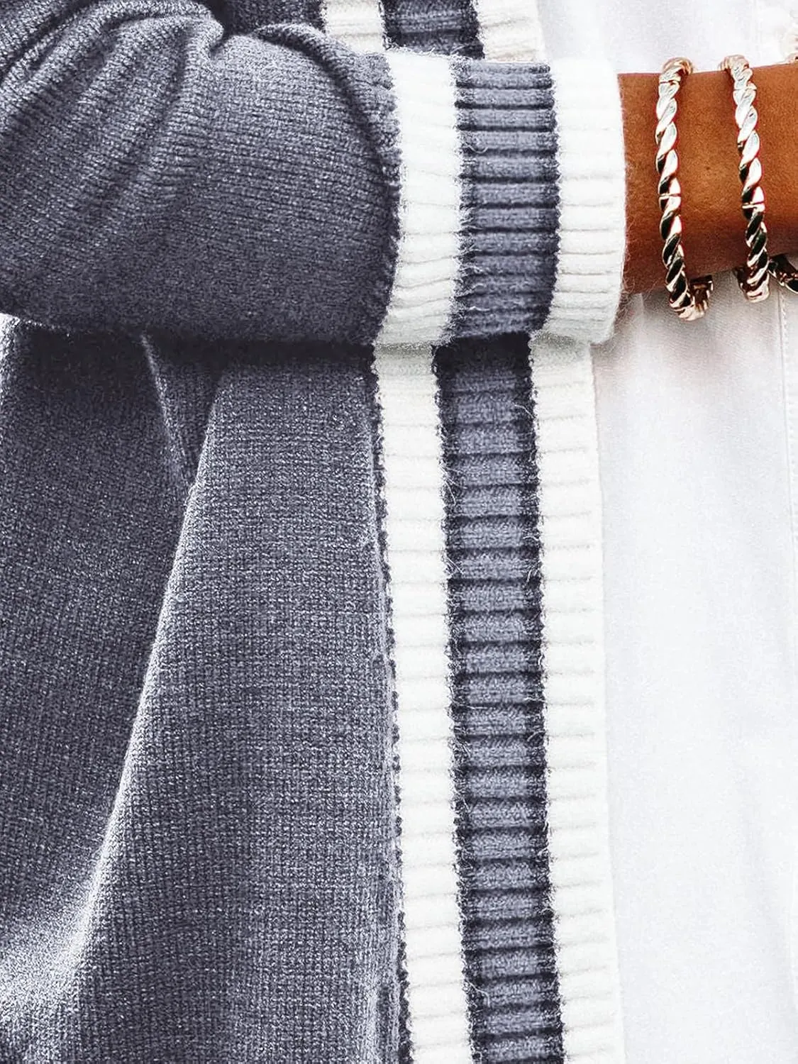 Striped Cardigan Sweaters for Women Knit Open Front Long Cardigan Colorblock Varsity Trendy Tennis Cardigan with Pockets
