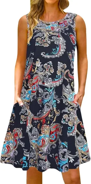 Summer Dresses for Women 2024 Casual Sleeveless Boho Floral Petite Sundress Plus Size Vacation Flowy Midi Dress