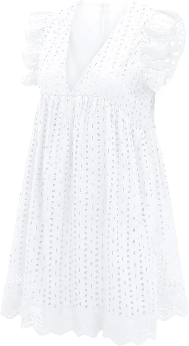 Summer Dresses for Women 2024 Casual Sleeveless V Neck Ruffle Beach Vacation Sundresses Cute Flowy Mini Dress