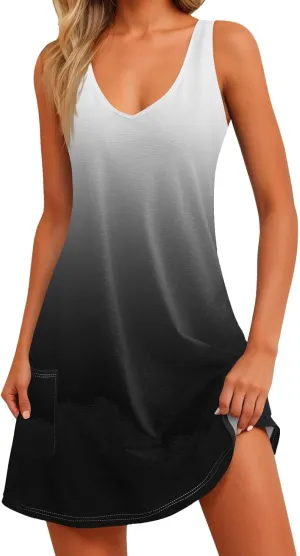 Summer Dresses for Women 2025 Beach Casual Plus Size Floral Sundresses Sleeveless Tshirt Swing Dress with Pockets