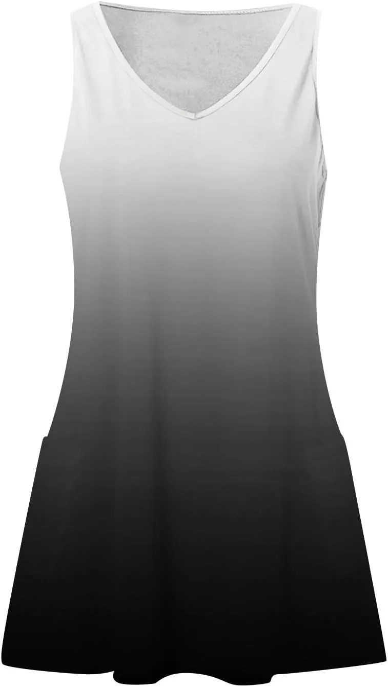 Summer Dresses for Women 2025 Beach Casual Plus Size Floral Sundresses Sleeveless Tshirt Swing Dress with Pockets