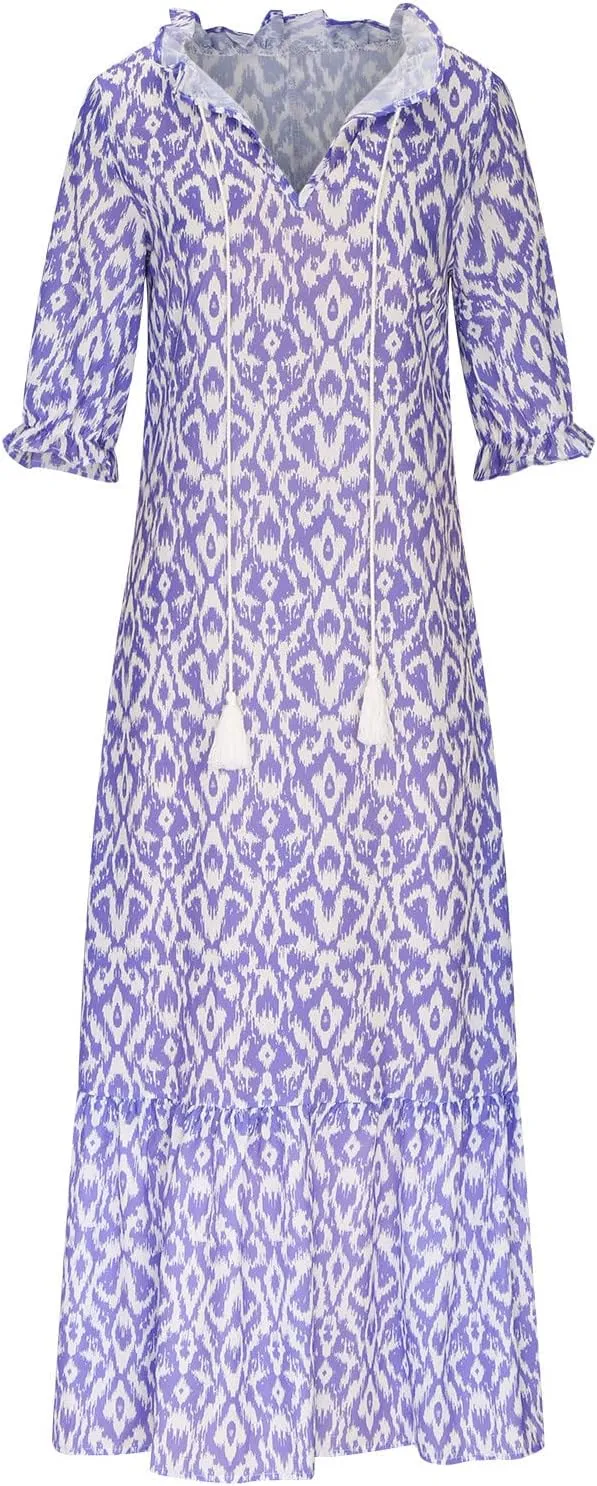 Summer Dresses for Women 2025 Half Sleeve V Neck Boho Floral Maxi Dresses Flowy Casual Ruffle Tiered Beach Sundress
