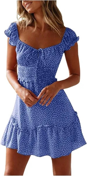 Summer Dresses for Women 2025 MilkMaid Dress Smocked Dress Ruffle Floral Sundresses Tie Front Boho Short Dresses