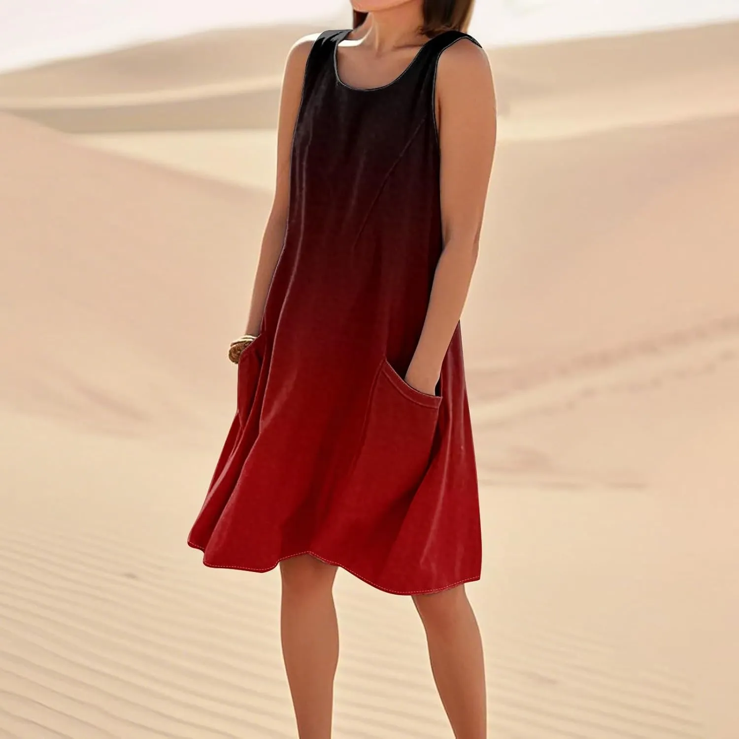 Summer Dresses for Women 2025 Sleeveless Casual Cotten Linen T Shirt Midi Sundresses Loose Beach Cover Up Tank Dress
