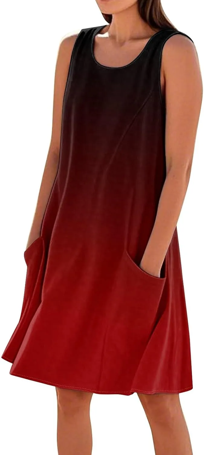 Summer Dresses for Women 2025 Sleeveless Casual Cotten Linen T Shirt Midi Sundresses Loose Beach Cover Up Tank Dress