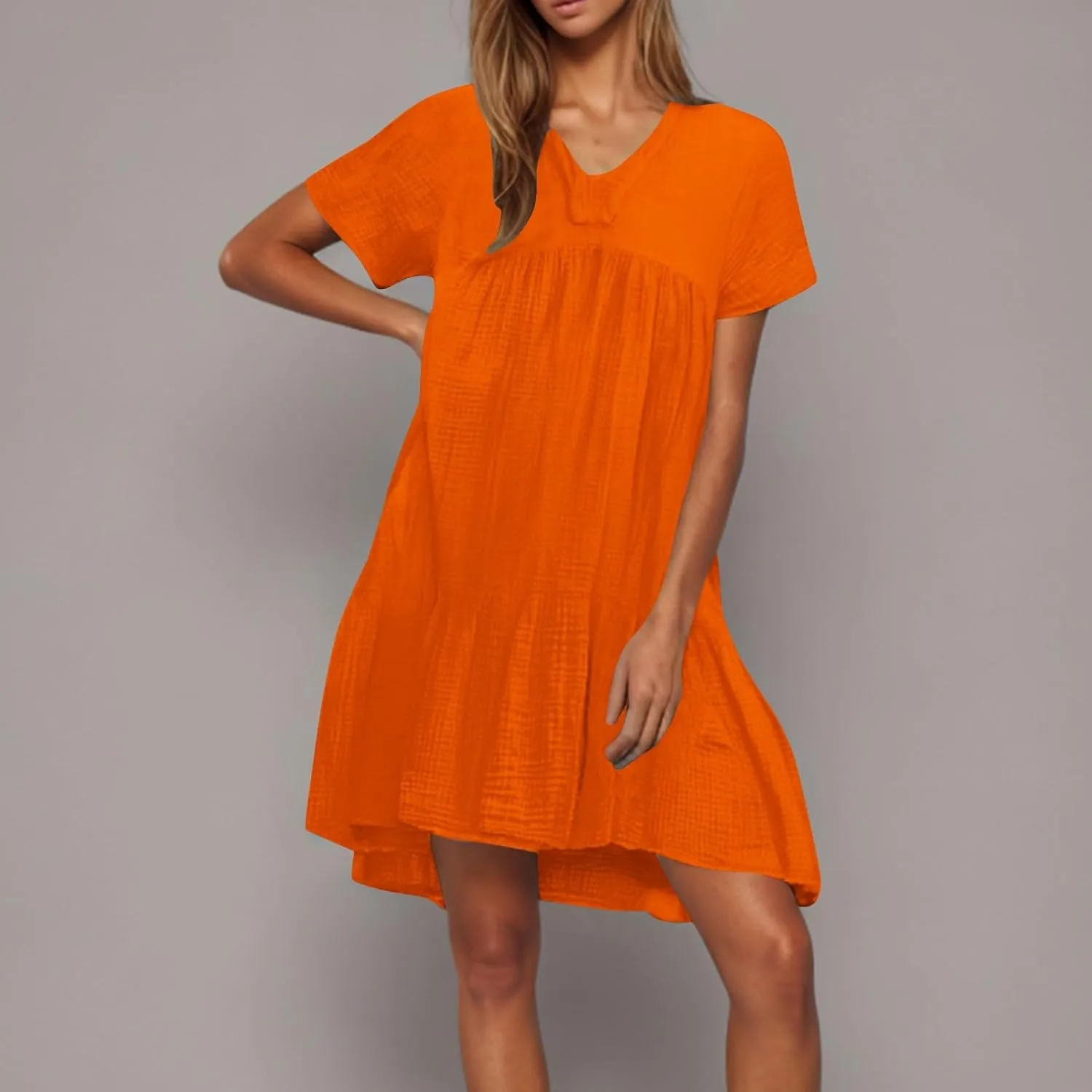 Summer Mini Dress for Women Wedding Guest Dresses Short Sleeve V Neck Beach Vacation Patchwork Sundress with Pockets