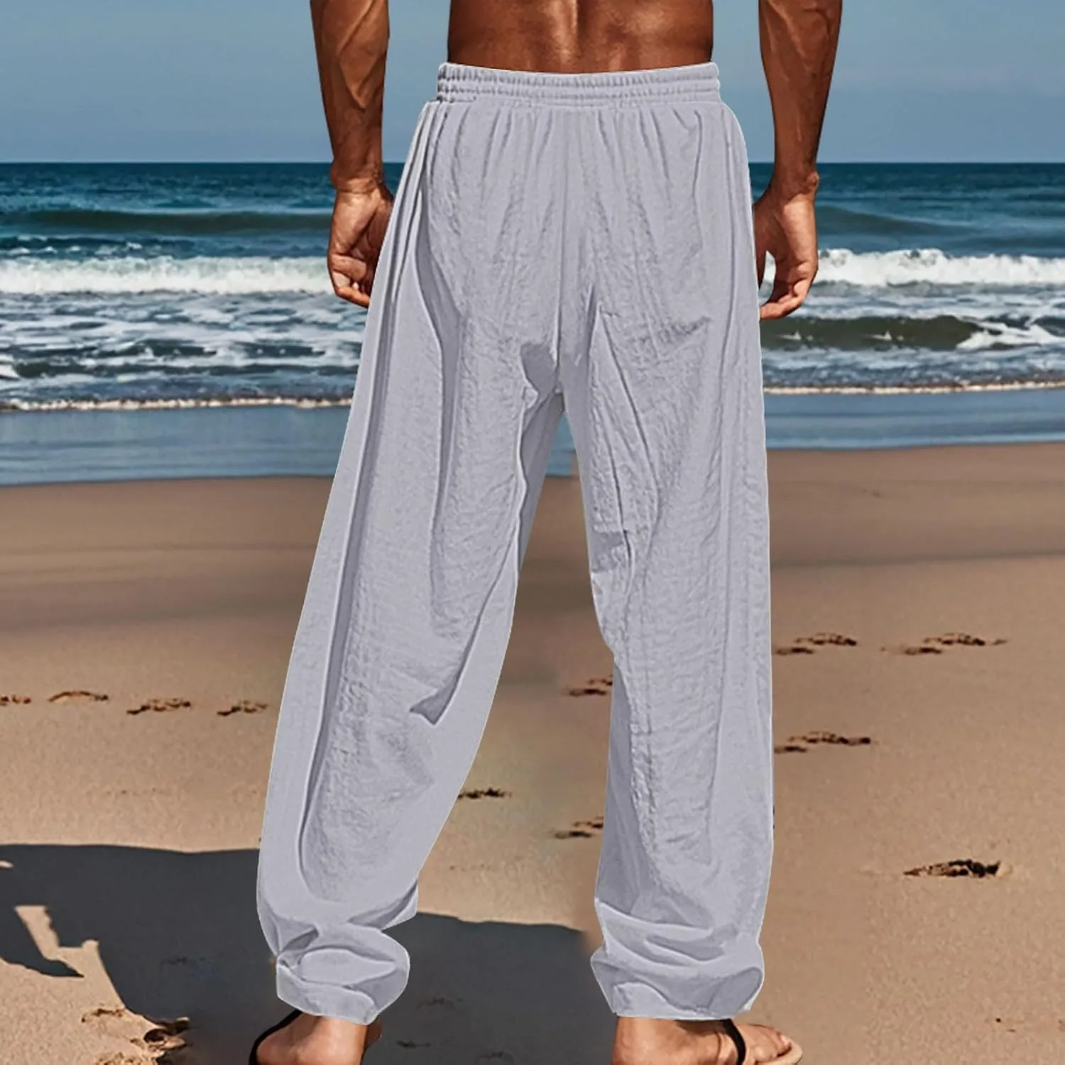 Summer Pants for Men Lightweight Relaxed Fit Trousers with Pockets Casual Wide Leg Vacation Beach Boho Pants