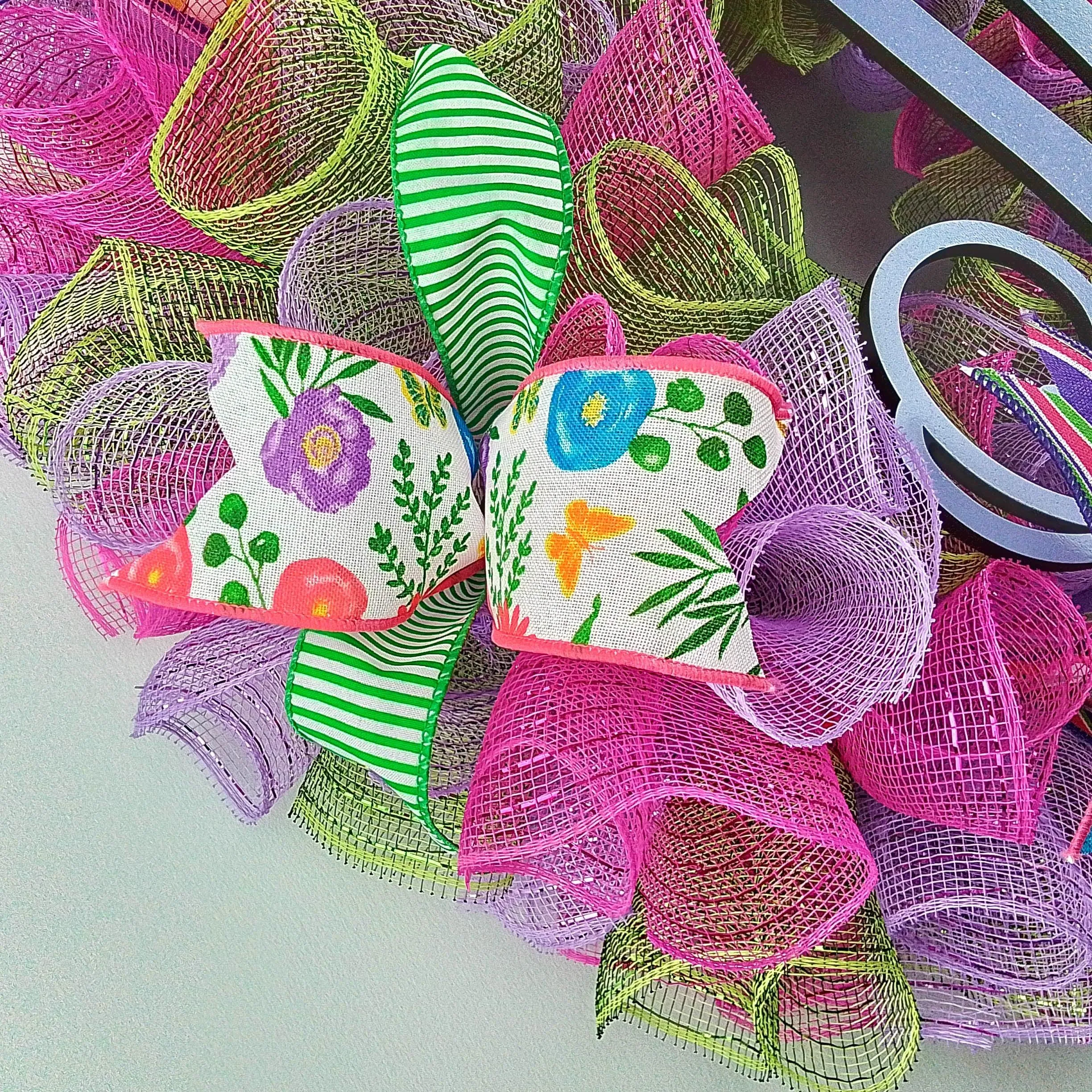 Summer Spring Welcome Door Wreath; Pink, Lavender, Yellow, Green, Purple