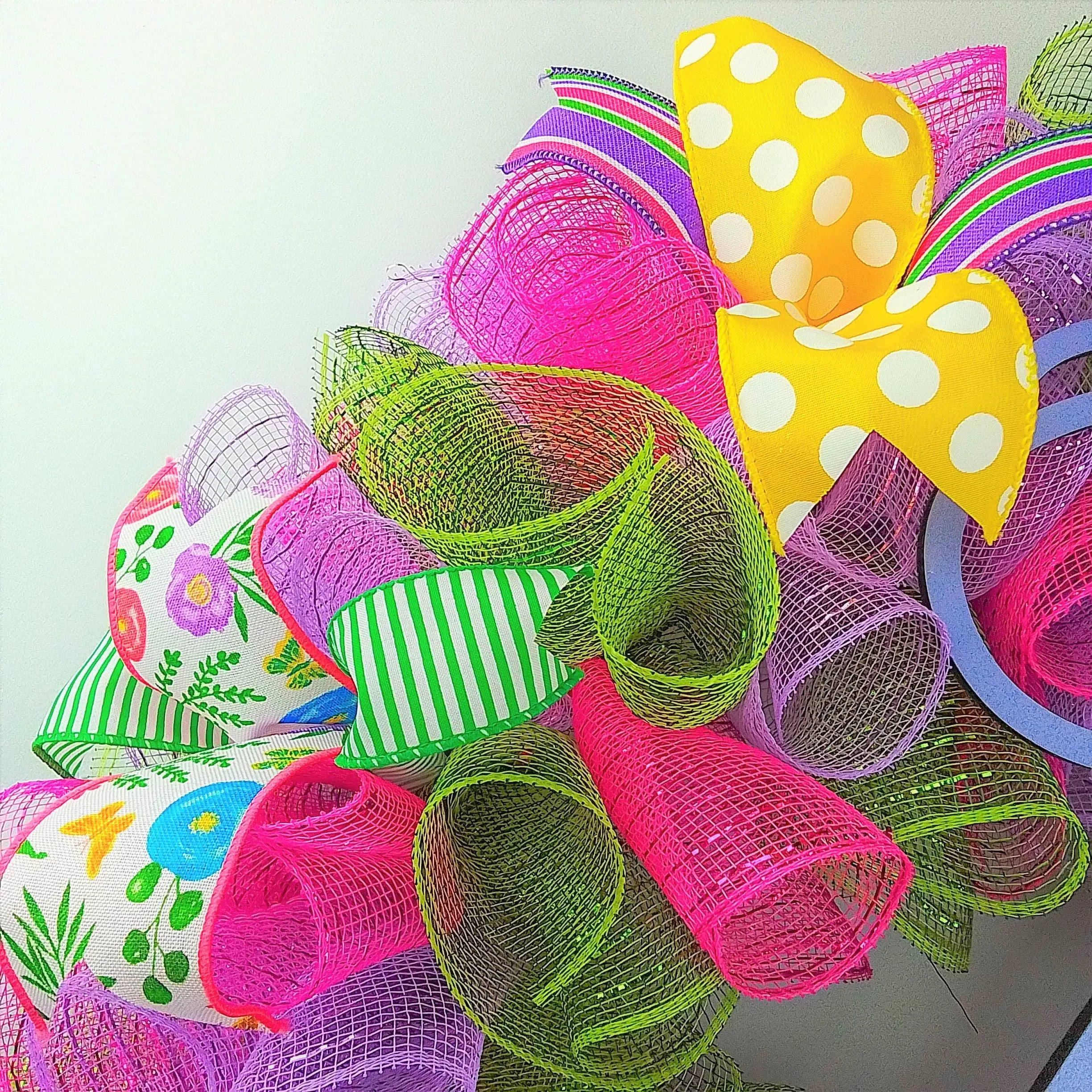Summer Spring Welcome Door Wreath; Pink, Lavender, Yellow, Green, Purple