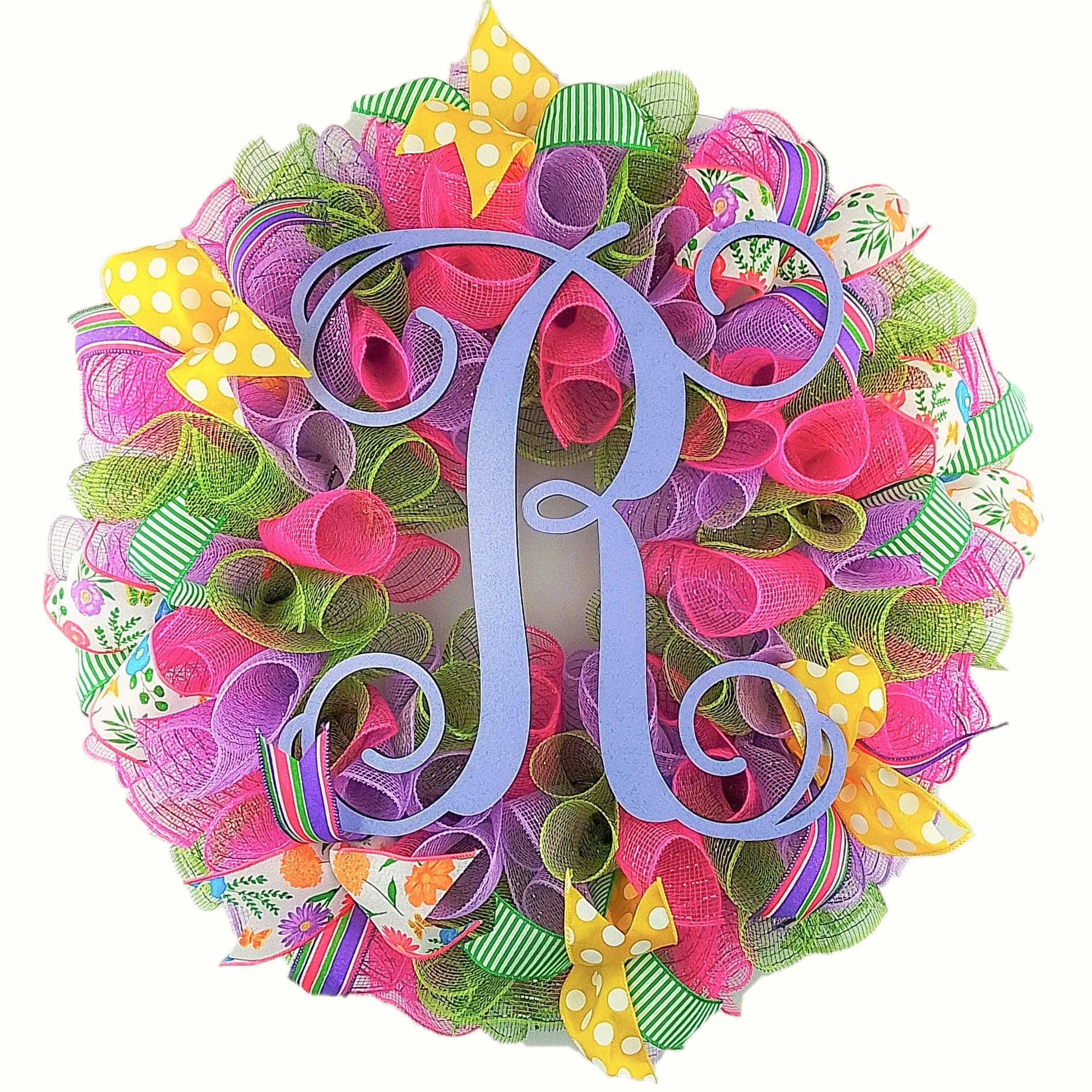 Summer Spring Welcome Door Wreath; Pink, Lavender, Yellow, Green, Purple