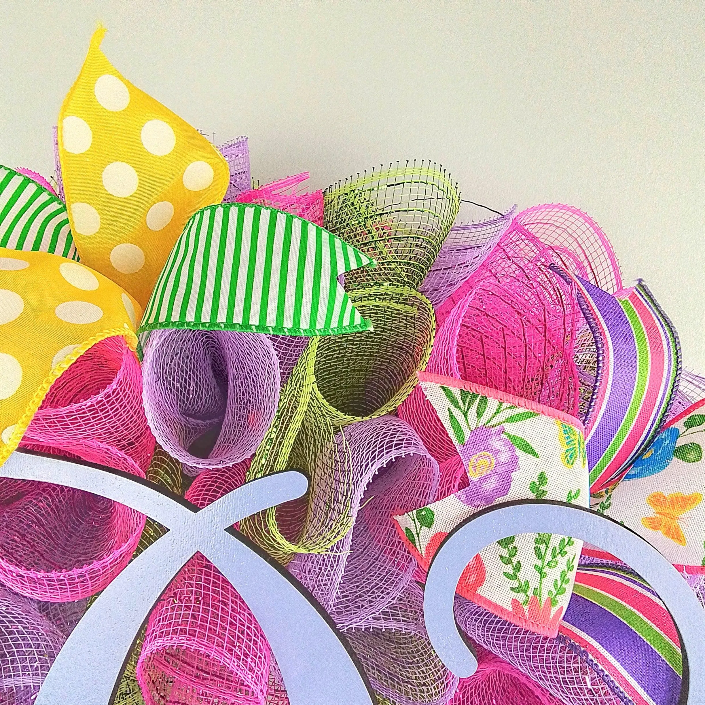 Summer Spring Welcome Door Wreath; Pink, Lavender, Yellow, Green, Purple