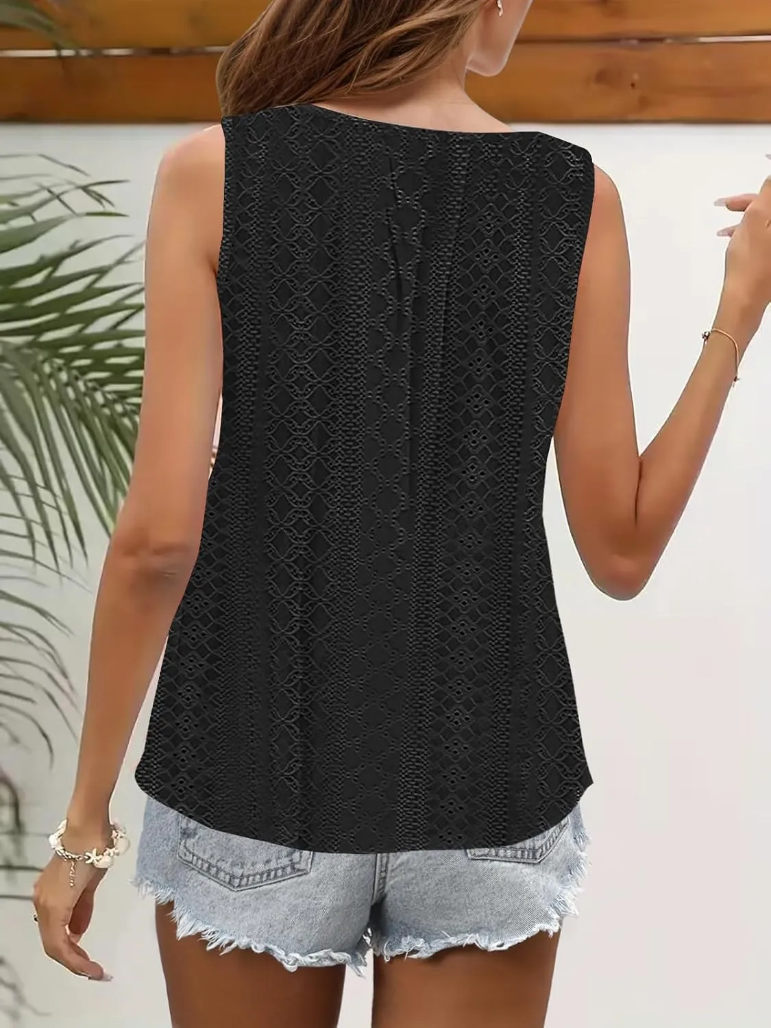 Summer Tank Tops for Women Pleated Square Neck O Ring Shoulder Sleeveless Shirts Casual Loose Fit Trendy Blouses