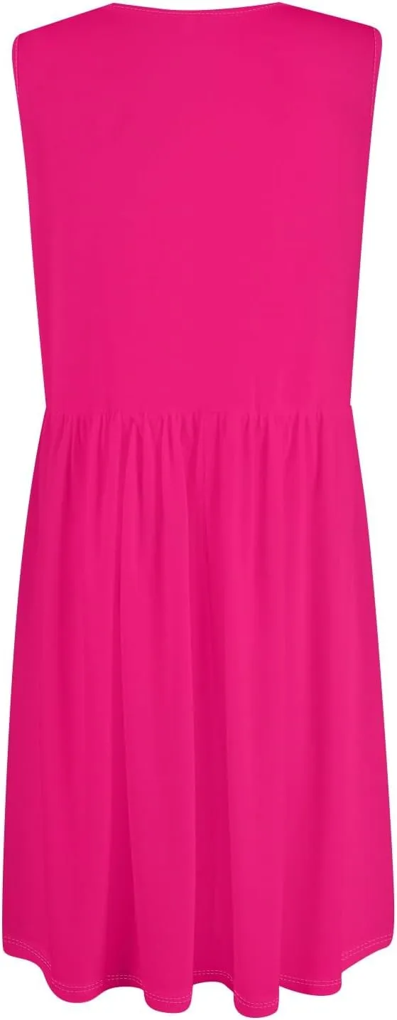 Sundresses for Women 2025 Sleeveless Midi Dress with Pockets V Neck Button Down Summer Dresses for Baech Vacation