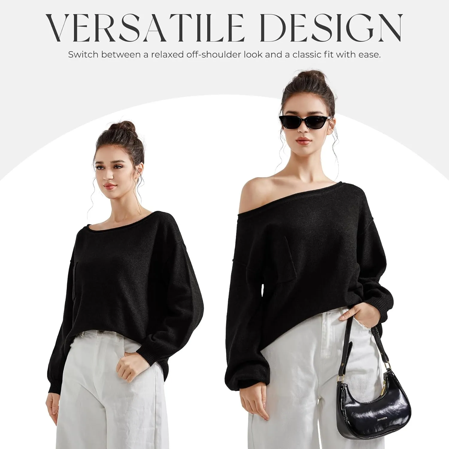 SUUKSESS Women Off The Shoulder Spring Sweaters Long Sleeve Boat Neck Oversized Pullover Sweater Tops