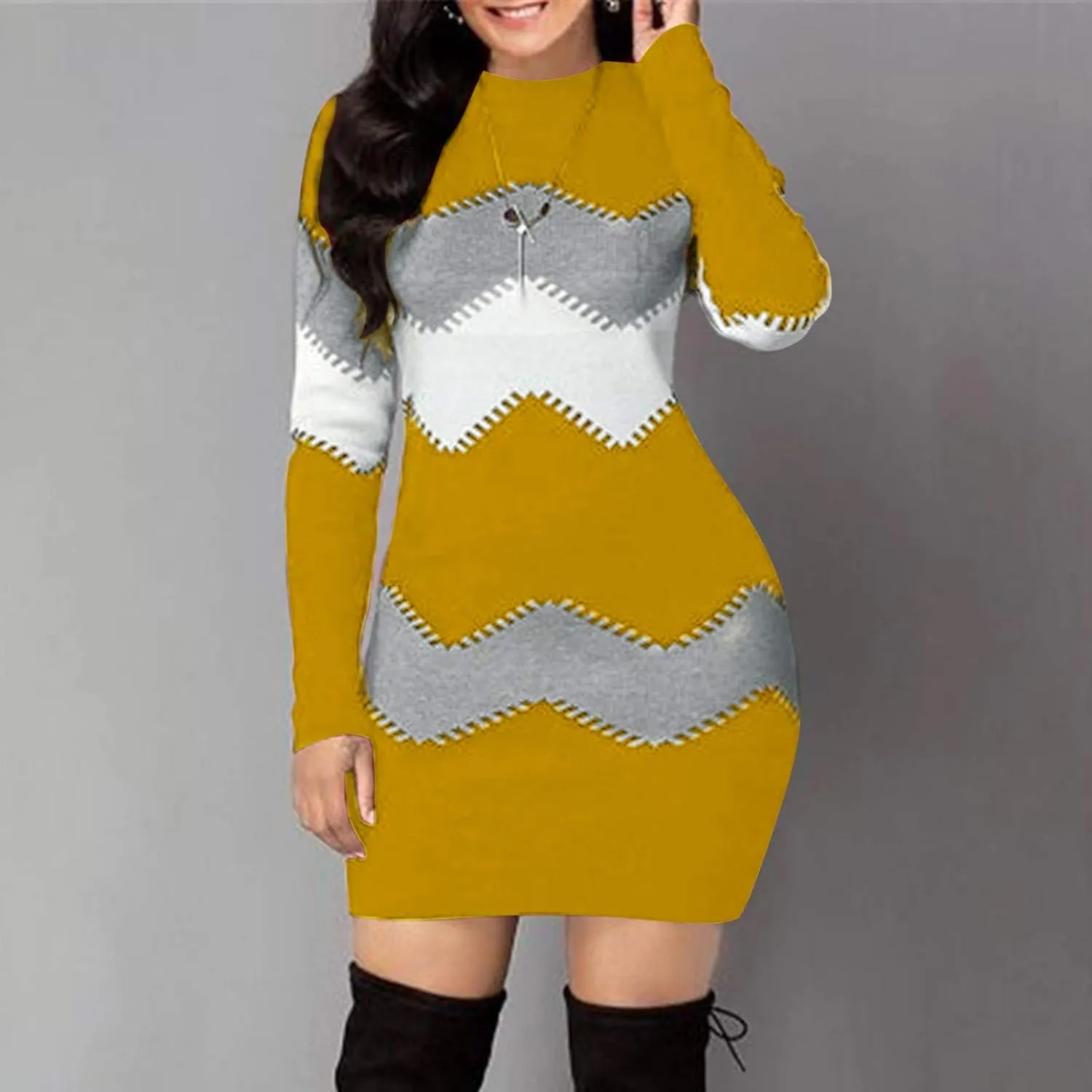 Sweater Dress for Women Plus Size Long Sleeve Crewneck Rib Knit Casual Fitted Sexy Midi Bodycon Fall Winter Dresses