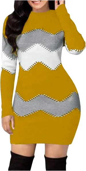 Sweater Dress for Women Plus Size Long Sleeve Crewneck Rib Knit Casual Fitted Sexy Midi Bodycon Fall Winter Dresses