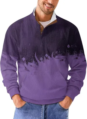 Sweatshirts For Men Clothes Casual Fashion Graphic Sports Stand Collar Button Long Sleeve Vintage Sweatshirts