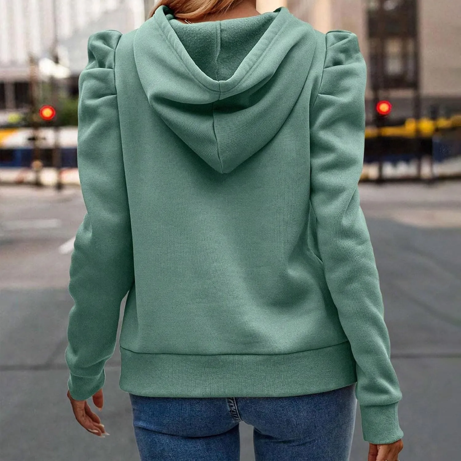Sweatshirts Women Fall Outfits Cable Hoodie Long Sleeve Pullover Tunic Tops Solid Color Loose Fit Casual Blouses