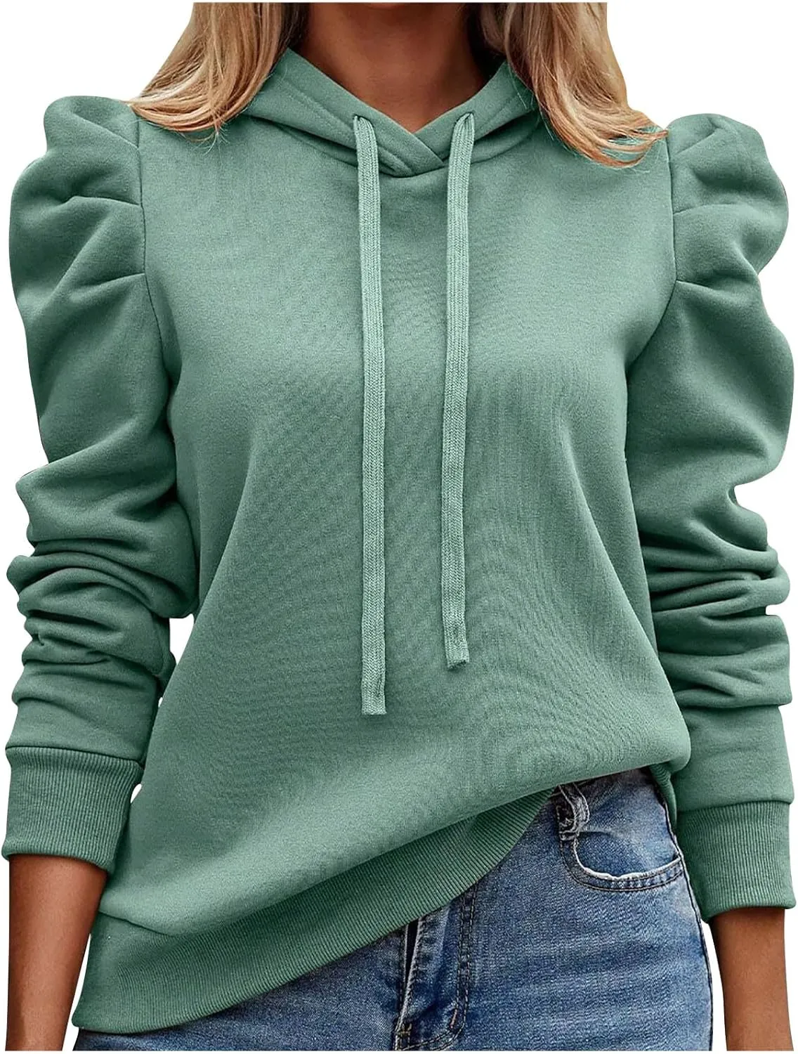 Sweatshirts Women Fall Outfits Cable Hoodie Long Sleeve Pullover Tunic Tops Solid Color Loose Fit Casual Blouses