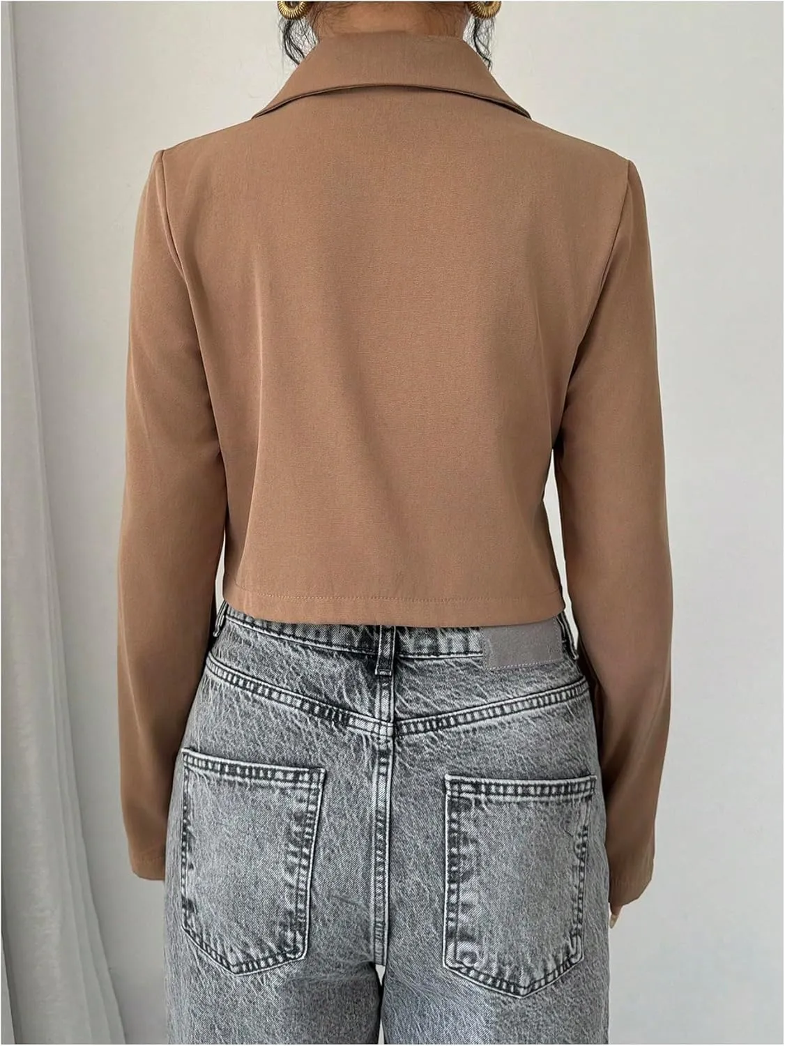 SweatyRocks Women's Button Down Cropped Blazer Long Sleeve Lapel Collar Work Office Jackets