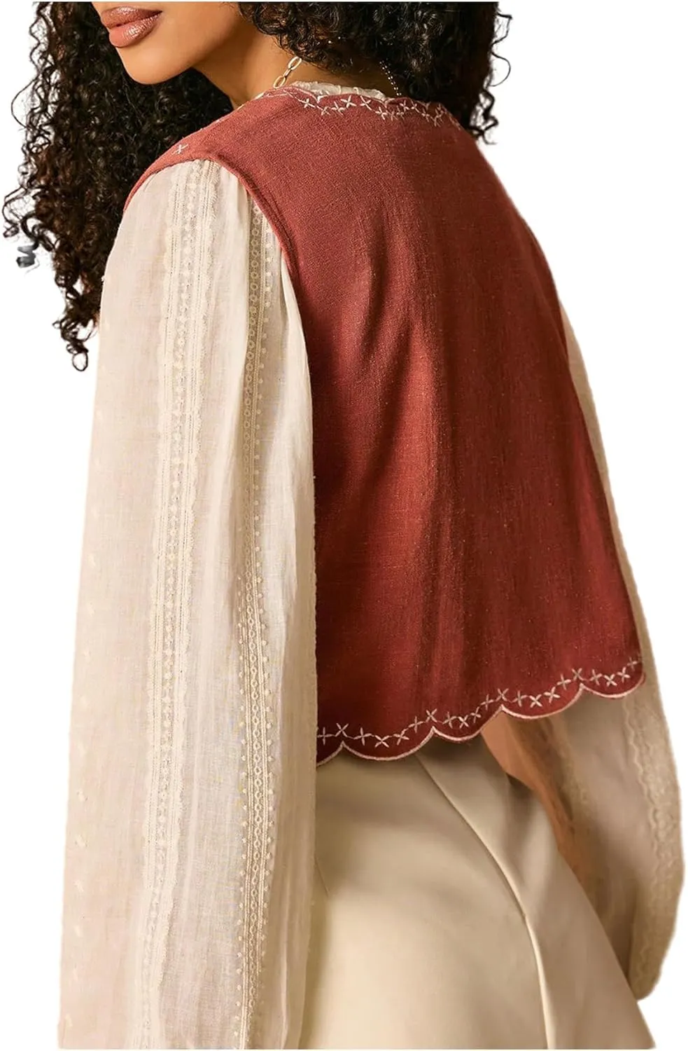 SweatyRocks Women's Casual Vest Cardigan Vintage Floral Embroidered Boho Jackets Linen