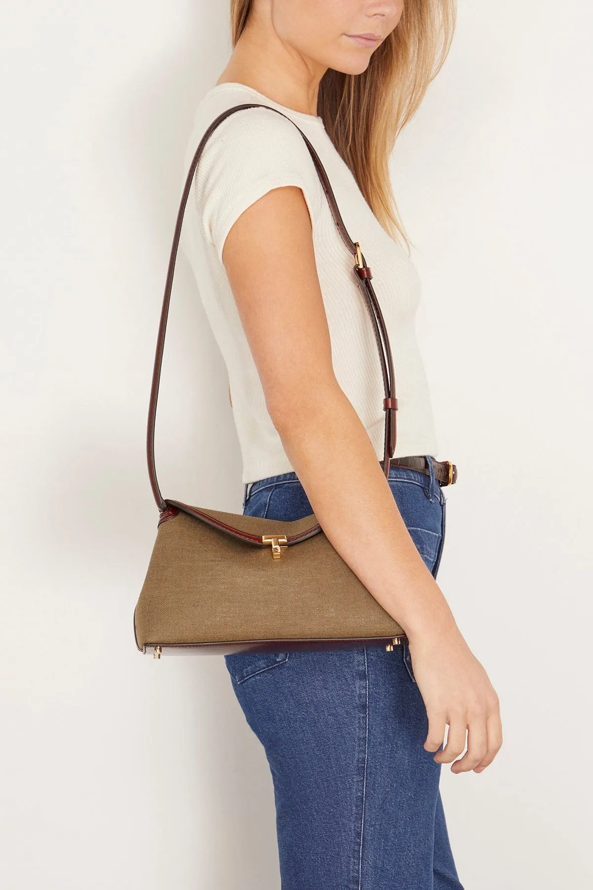 T-Lock Leather Clutch in Khaki Green