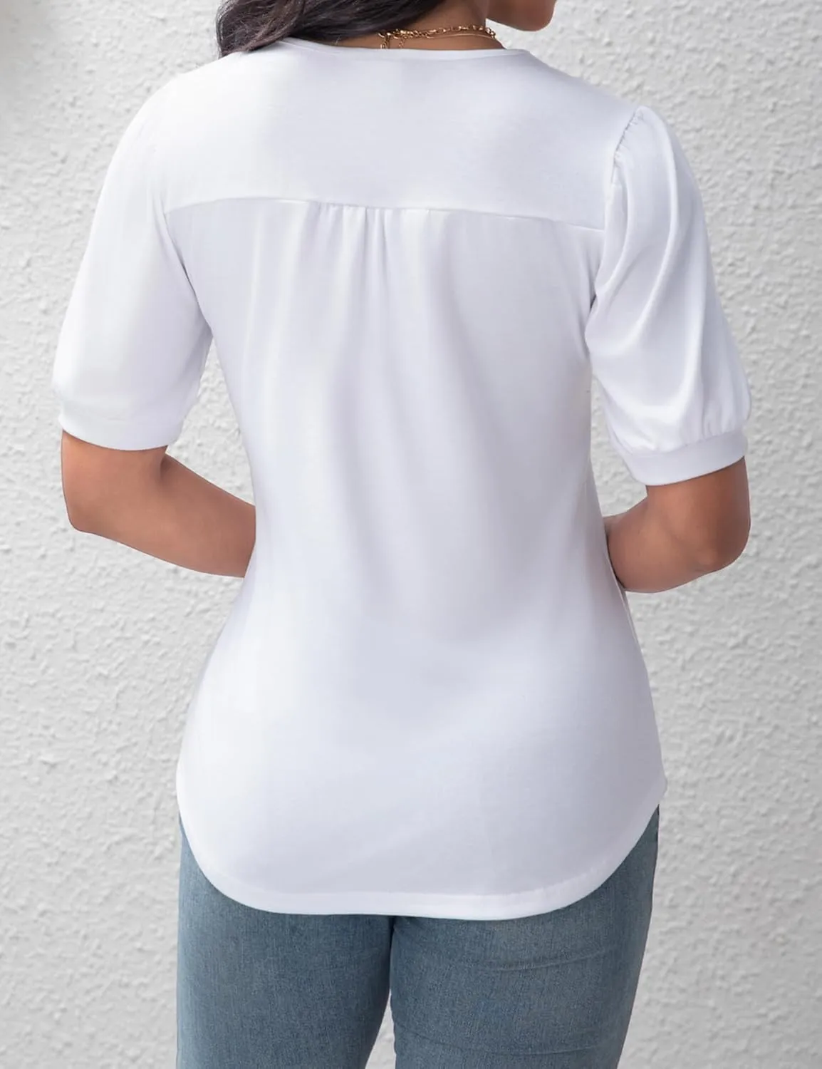 T Shirts for Women Casual Pleated Square Neck Dressy Blouses Puff 2025 Short Sleeve Summer Tops Loose Fit