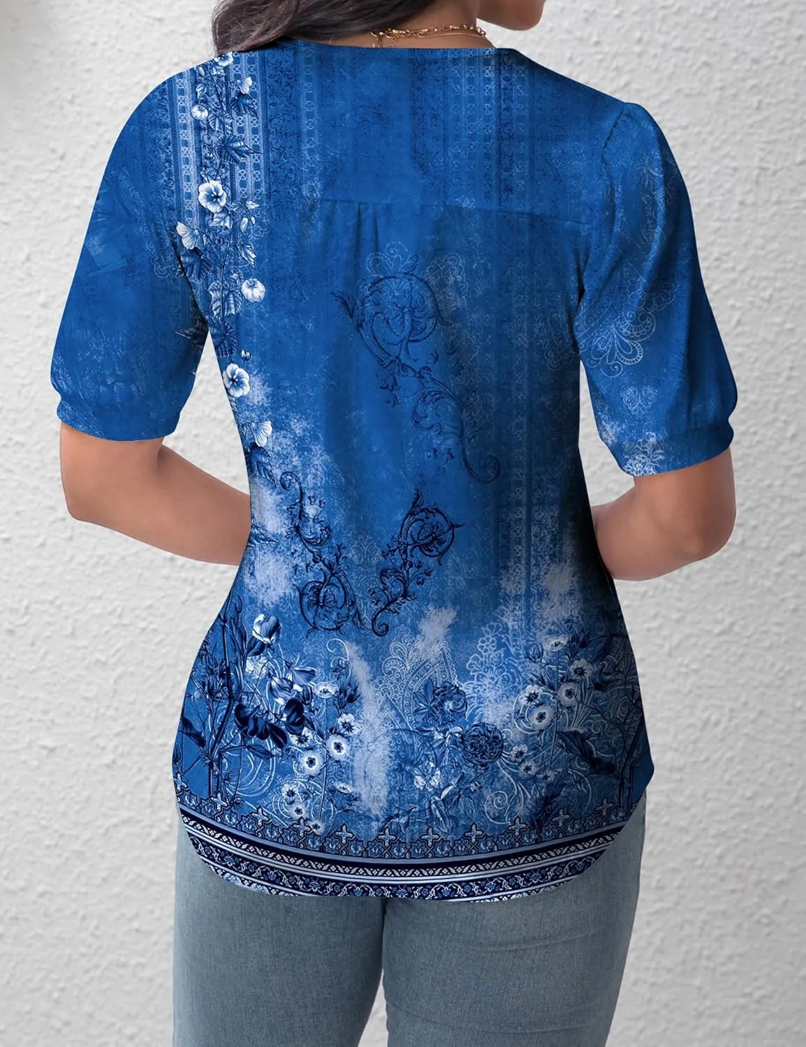 T Shirts for Women Casual Pleated Square Neck Dressy Blouses Puff 2025 Short Sleeve Summer Tops Loose Fit