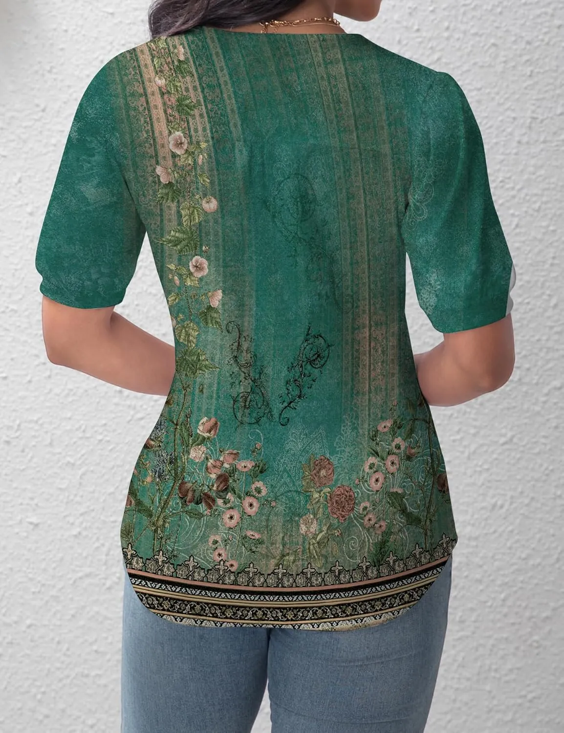 T Shirts for Women Casual Pleated Square Neck Dressy Blouses Puff 2025 Short Sleeve Summer Tops Loose Fit