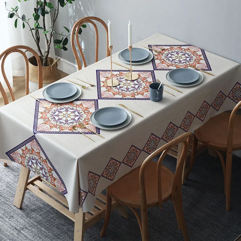 Table Cloth Waterproof and Oil-Proof PVC Fabric Ethnic Style