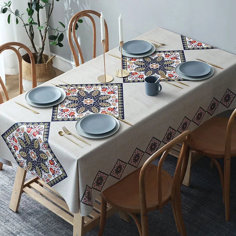 Table Cloth Waterproof and Oil-Proof PVC Fabric Ethnic Style