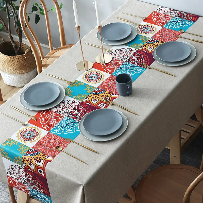 Table Cloth Waterproof and Oil-Proof PVC Fabric Ethnic Style