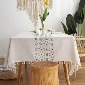 Tablecloth Rhombus Geometric Embroidery Imitation Cotton Linen Rectangular Dining Table