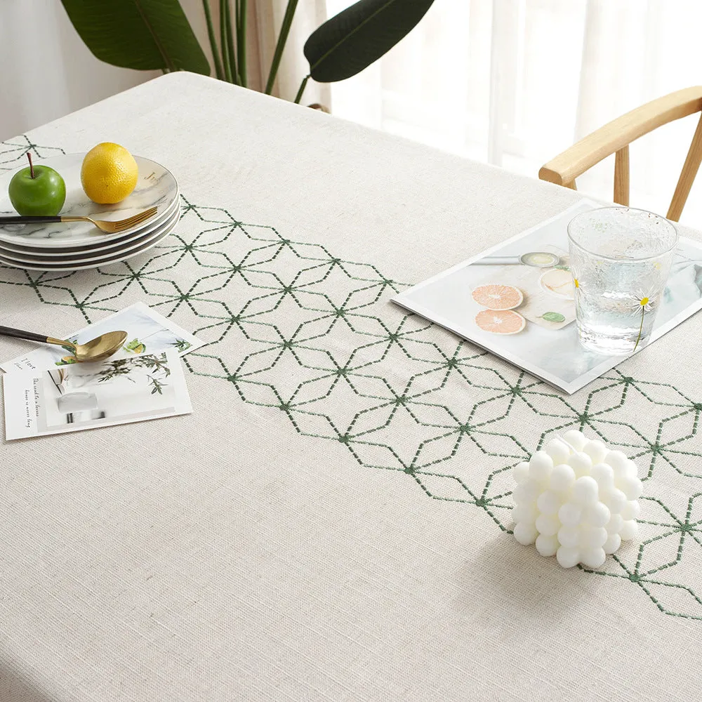 Tablecloth Rhombus Geometric Embroidery Imitation Cotton Linen Rectangular Dining Table