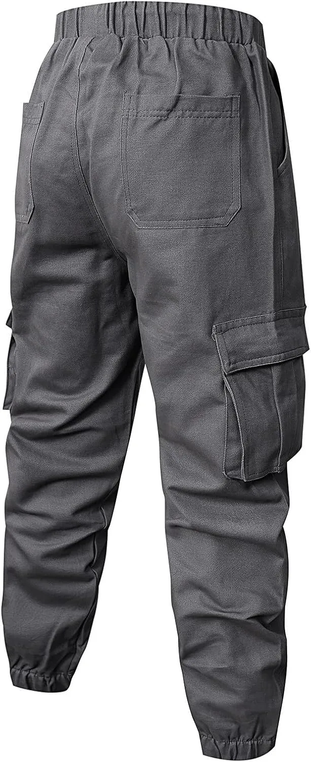 Tactical Pants for Men Relaxed Fit Elastic Waist Cotton Sweatpants Plus Size Straight Leg Outdoor Tapered Hiking Pants