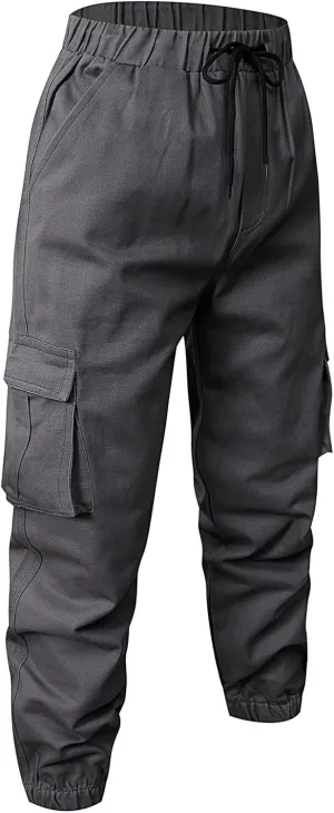 Tactical Pants for Men Relaxed Fit Elastic Waist Cotton Sweatpants Plus Size Straight Leg Outdoor Tapered Hiking Pants