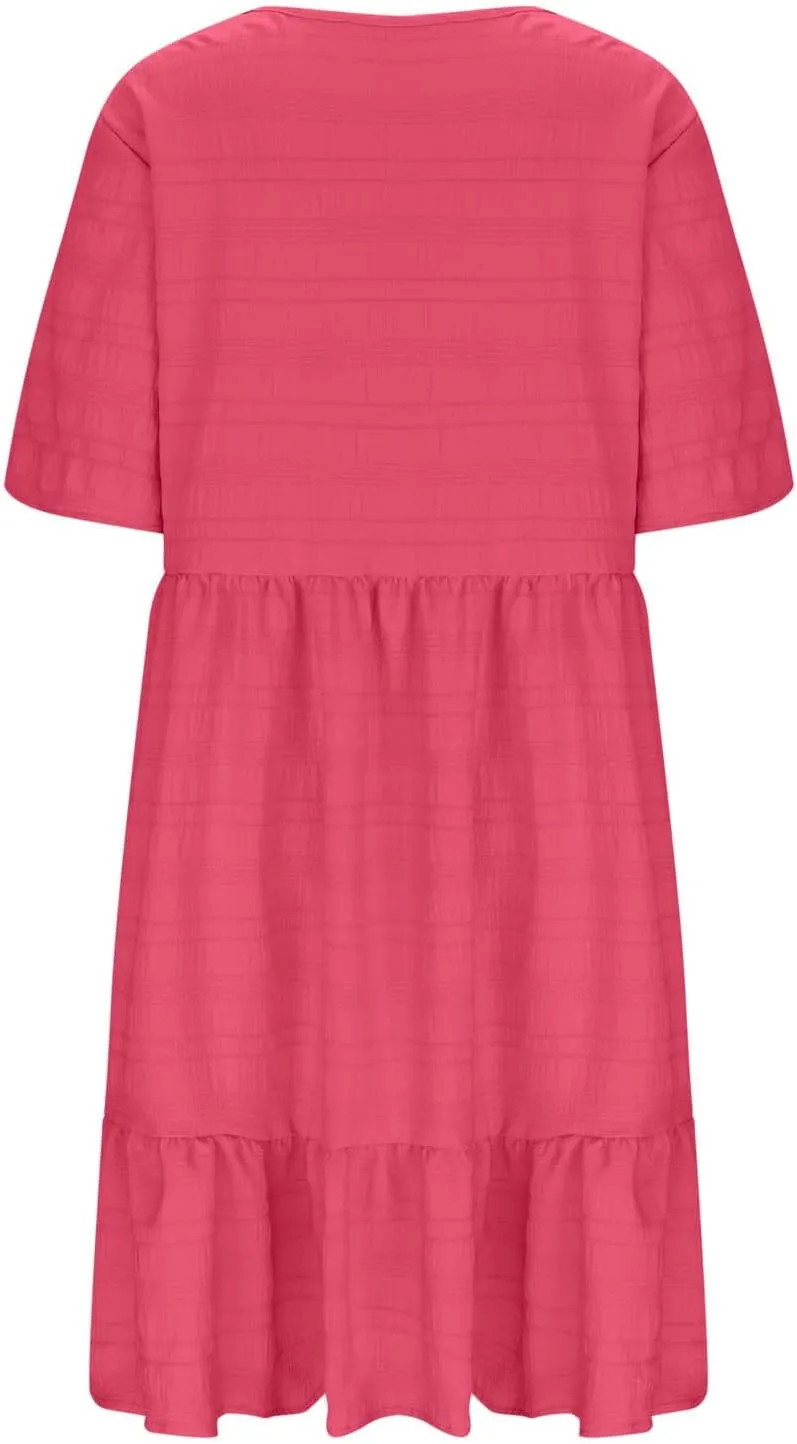 TANGNADE Summer Dresses for Women Plus Size Short Sleeve Crewneck T Shirt Dress Dressy Casual Ruffle Flowy Beach Sundresses