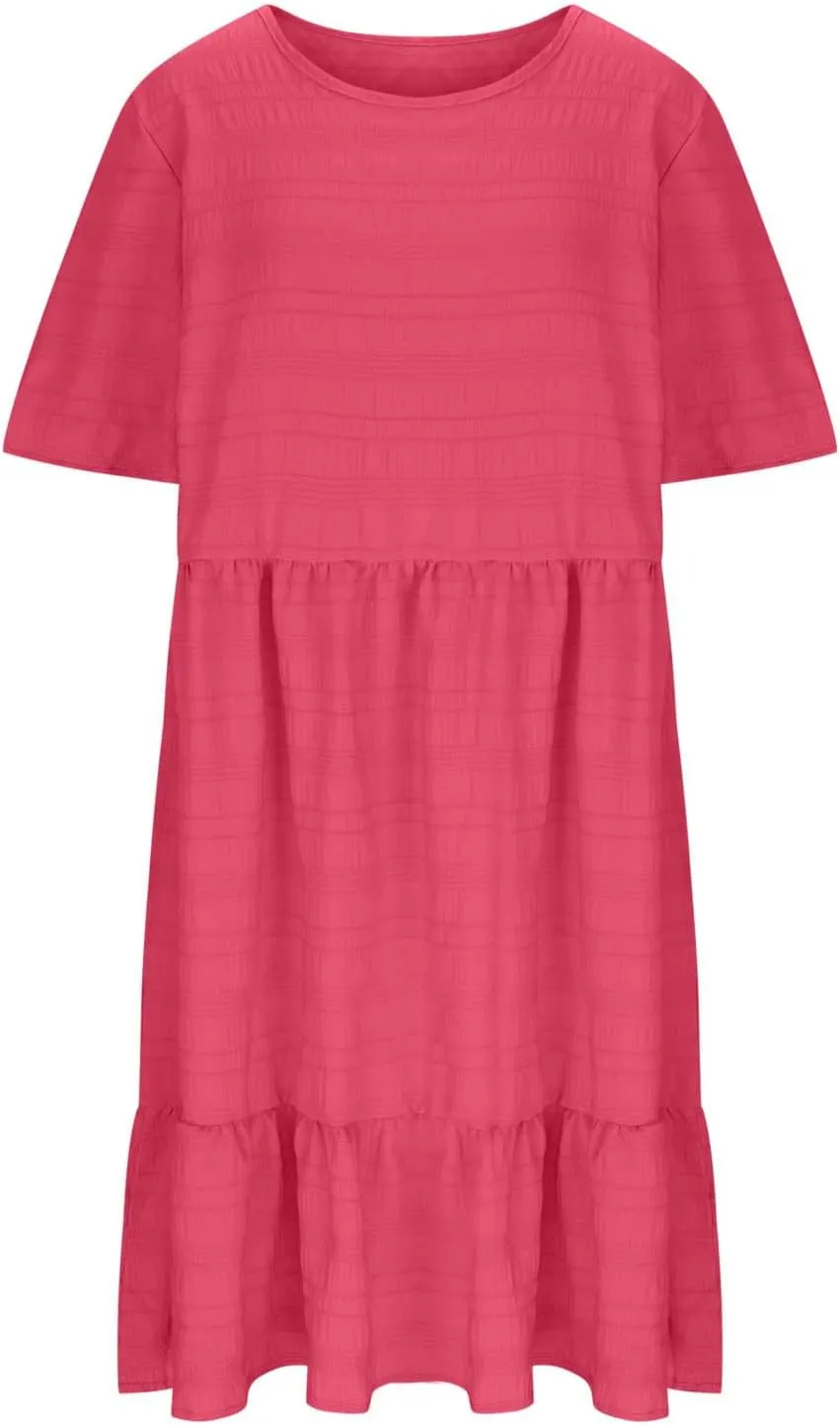 TANGNADE Summer Dresses for Women Plus Size Short Sleeve Crewneck T Shirt Dress Dressy Casual Ruffle Flowy Beach Sundresses