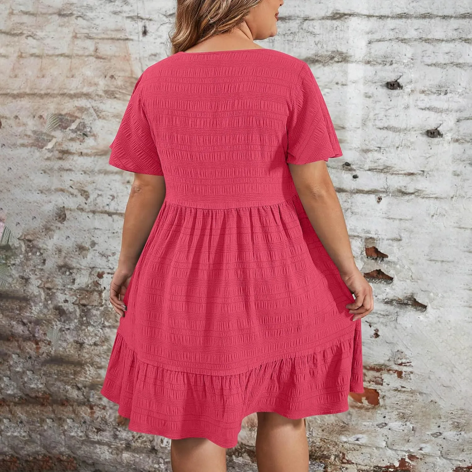 TANGNADE Summer Dresses for Women Plus Size Short Sleeve Crewneck T Shirt Dress Dressy Casual Ruffle Flowy Beach Sundresses