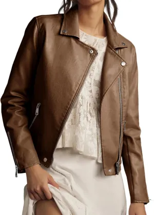 Tankaneo Womens Faux Leather Jackets Cropped Bomber Trendy Zip Up Motorcycle Biker Coat